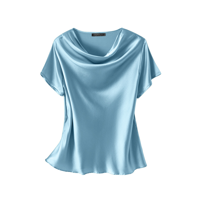 Womens Satin Silky Ladies Tops Short Sleeve Cowl Neck Loose Party Club T  Shirts