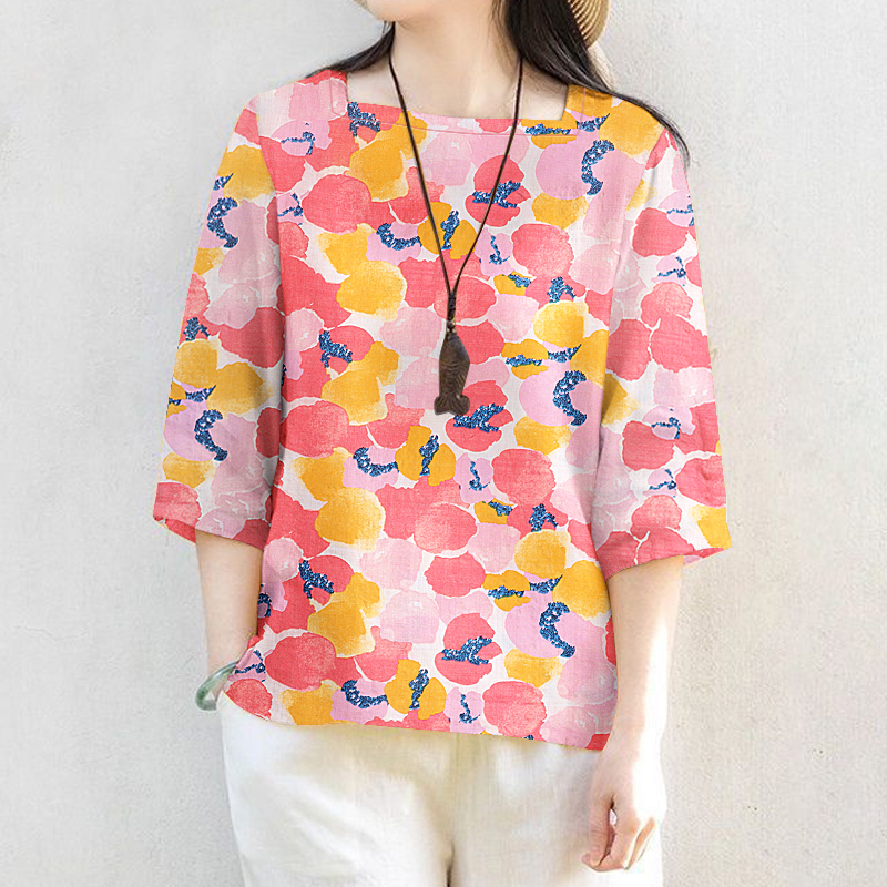 ZANZEA Women Floral Printed Blouse 3/4 Sleeve Crewneck Casual Loose Pullover Top - Picture 31 of 31