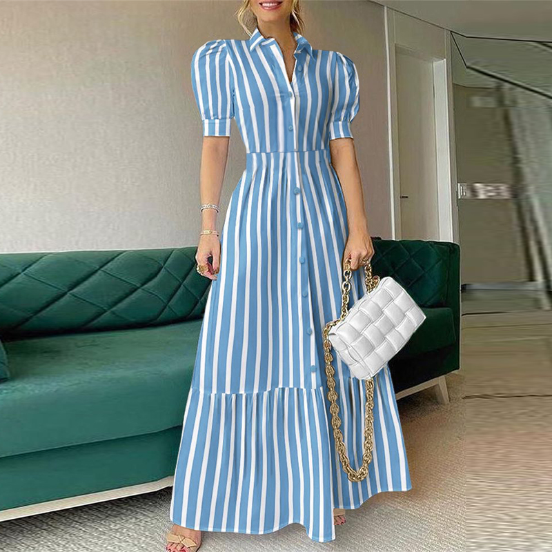 UK Women Striped Printed Long Maxi Dress Cocktail Party Prom Grom Dresses Plus - Picture 14 of 15