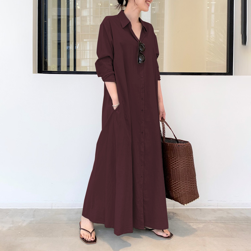 ZANZEA Womens Long Sleeve Button Up Solid Busimess Oversized Maxi Shirt Dress AU - Picture 15 of 15