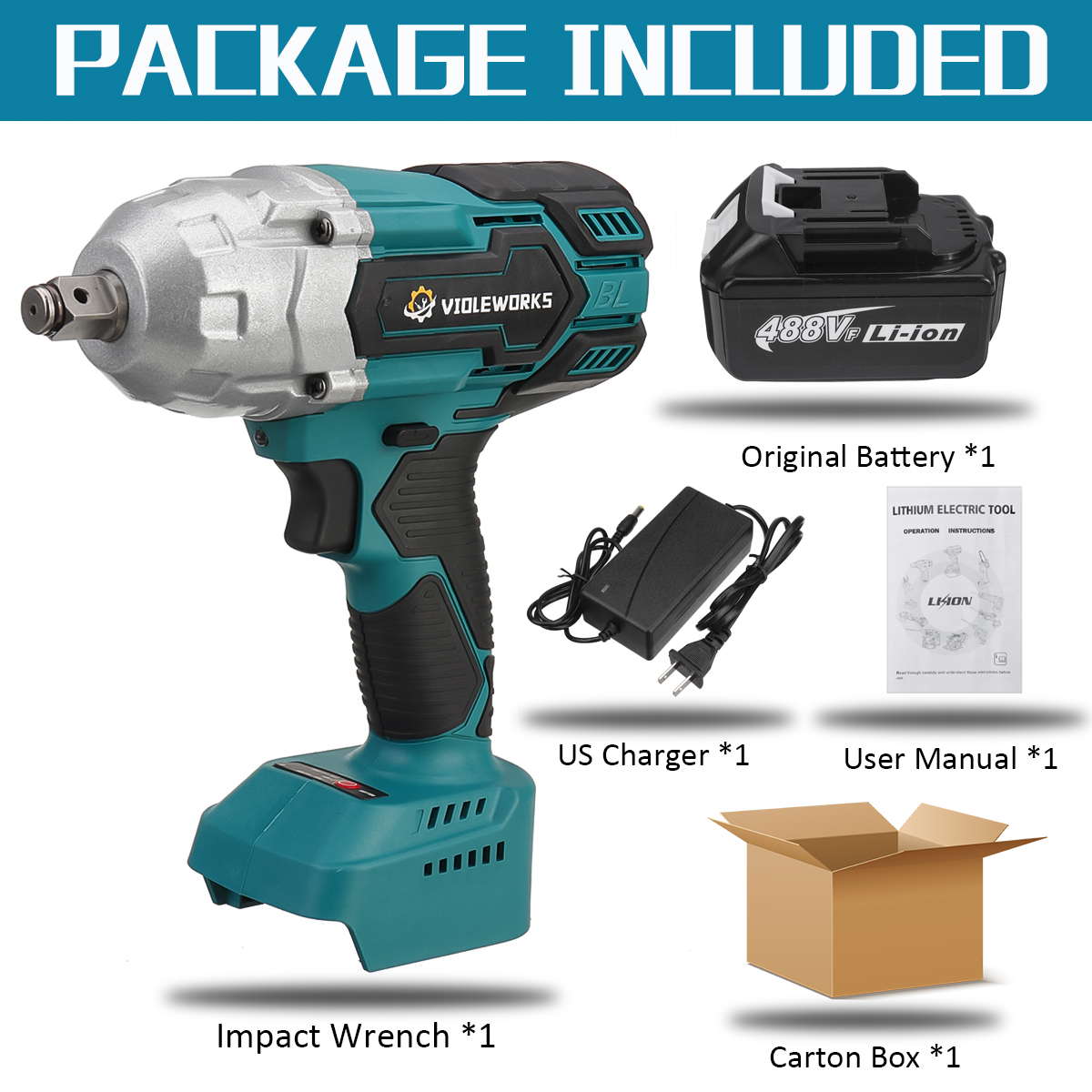 1/2"1000NM Brushless Impact Wrench Cordless Drill Driver Tool For Makita Battery