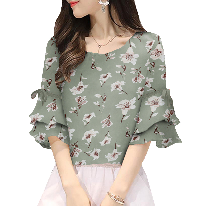Mujer Verano Cuello O Estampado Camisa Manga Corta Informal Suelta Blusa Pullover Top - Imagen 13 de 14