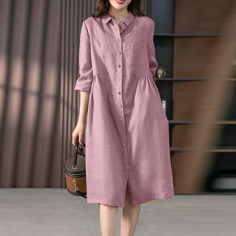 [ ] Long-Sleeved Shirt Dress ★大人気★ Button-Up Long Sleeve Shirt Dress Long sleeved shirt dress