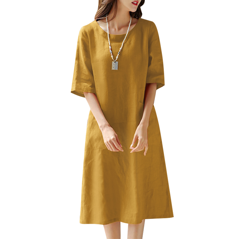 ZANZEA Women Summer Casual Loose Sundress Half Sleeve O-Neck Midi T-Shirt Dress - Picture 12 of 15