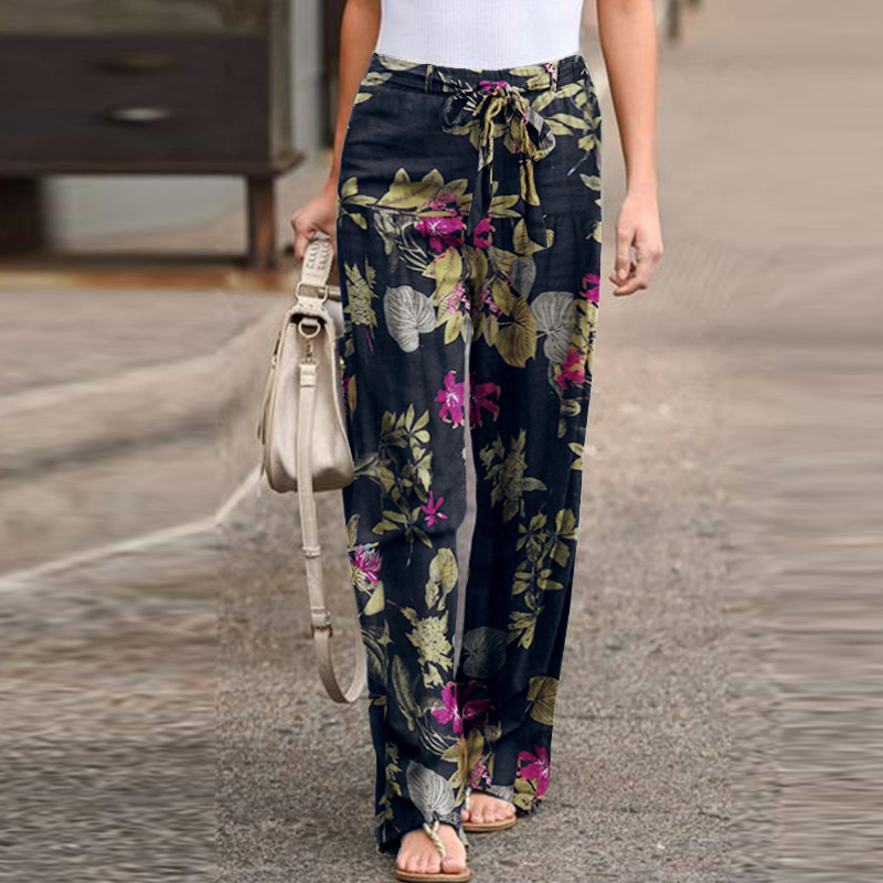 Buy ZANZEA Womens Vintage Print Wide Leg Pants Summer Loose Casual Cotton  Trousers At Affordable Prices — Free Shipping, Real Reviews With Photos —  Joom