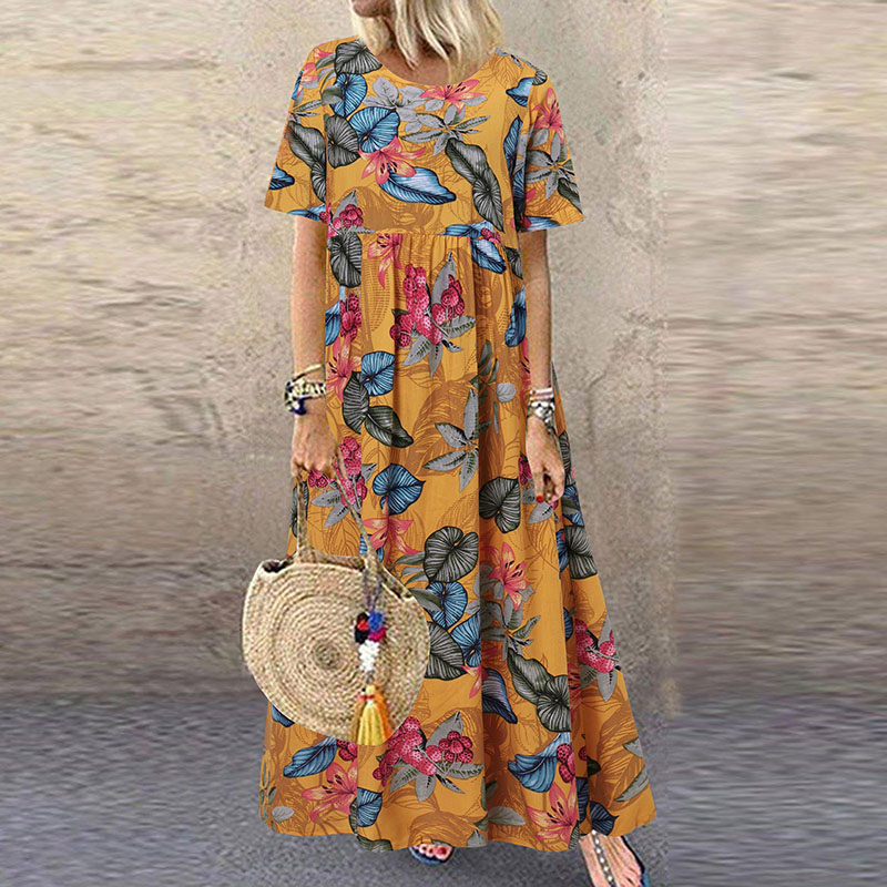 ZANZEA 8-24 Womens Short Sleeve Loose Waist Cocktial Bohemian Hippie Long Dress - Picture 14 of 16