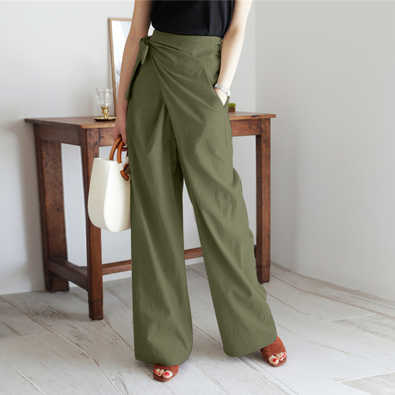 Womens Tip Belted High Waisted Wide Leg Trousers Ladies Baggy Harem Flared Pants - Picture 17 of 17