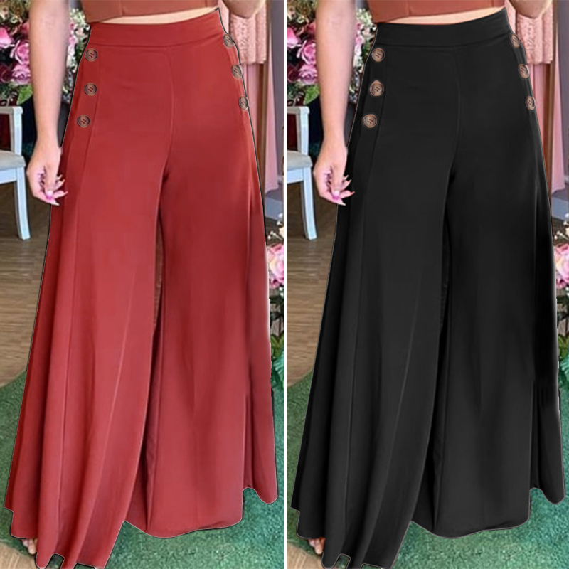 ZANZEA Women's Trousers Summer Loose High Waist Palazzo