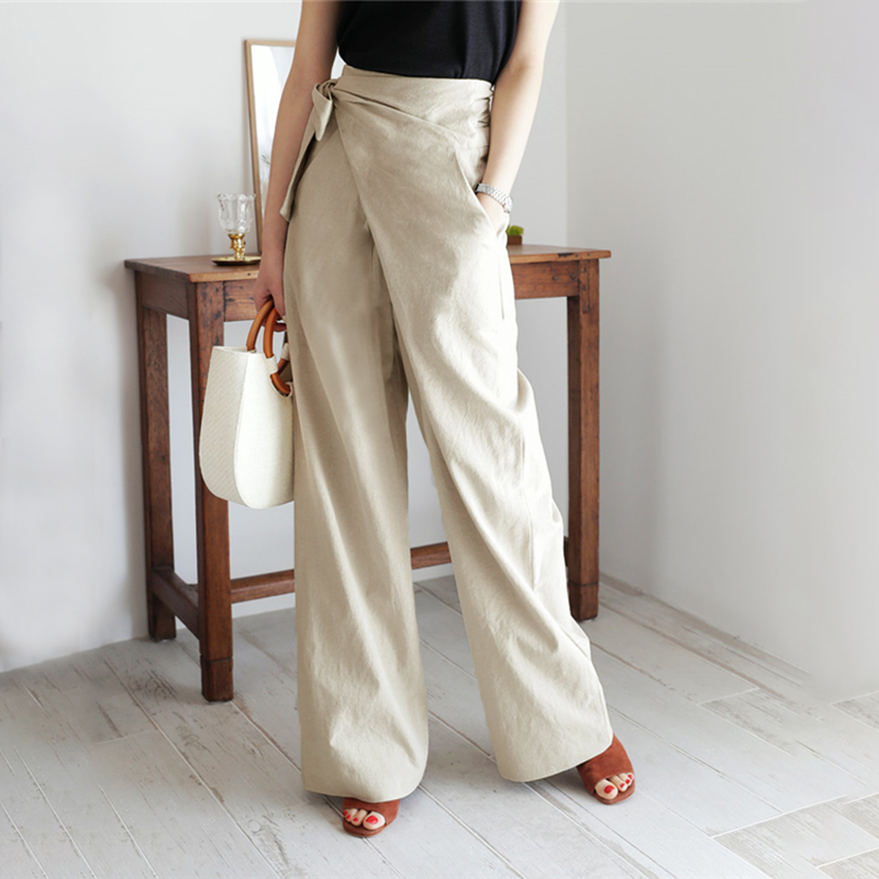 Womens Tip Belted High Waisted Wide Leg Trousers Ladies Baggy Harem Flared Pants - Picture 15 of 17