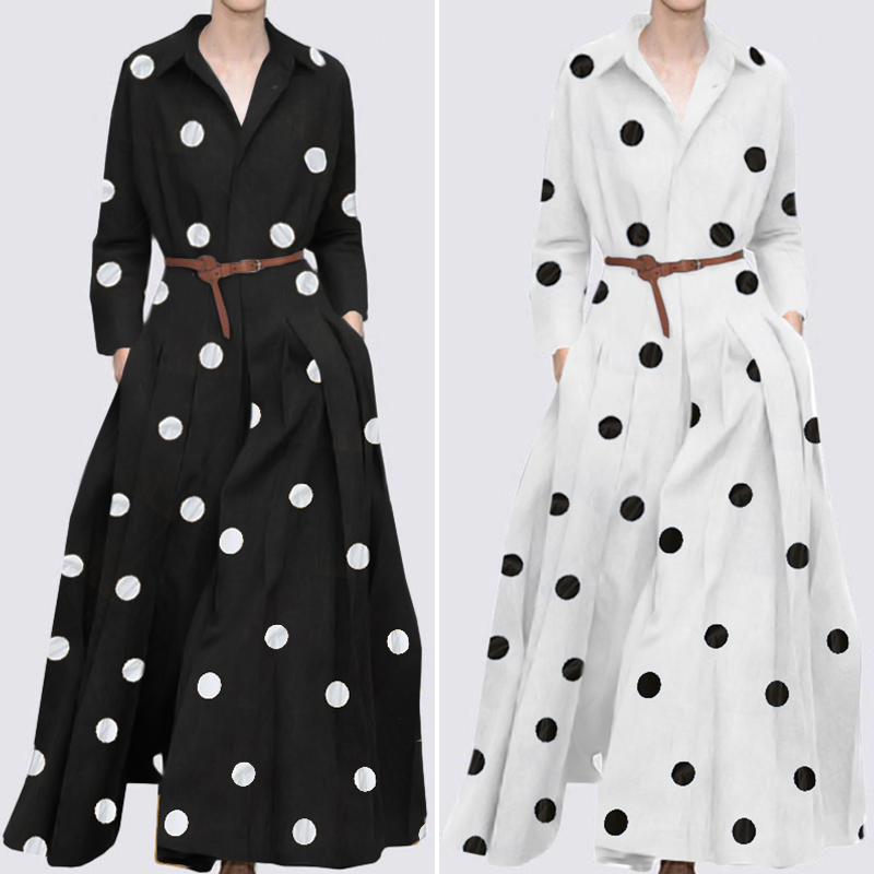 SALE! ♪Polka Dot Long Sleeveシャツドレス 729A266633CDCE939EB3D2C80363CD