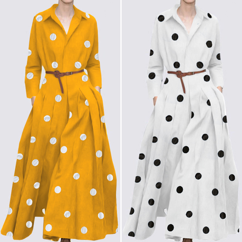 ZANZEA Womens Long Sleeve Office DressTravel Polka Dot Long