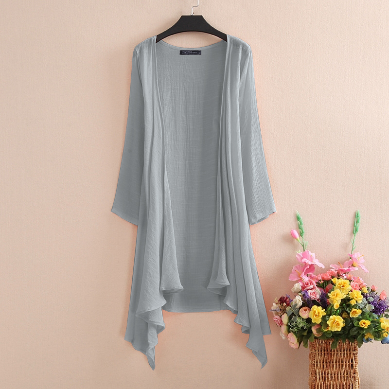 ZANZEA Women Long Sleeve Sheer Solid Irregular Hem Cover Up Cardigan Kimono Tops - Picture 16 of 16