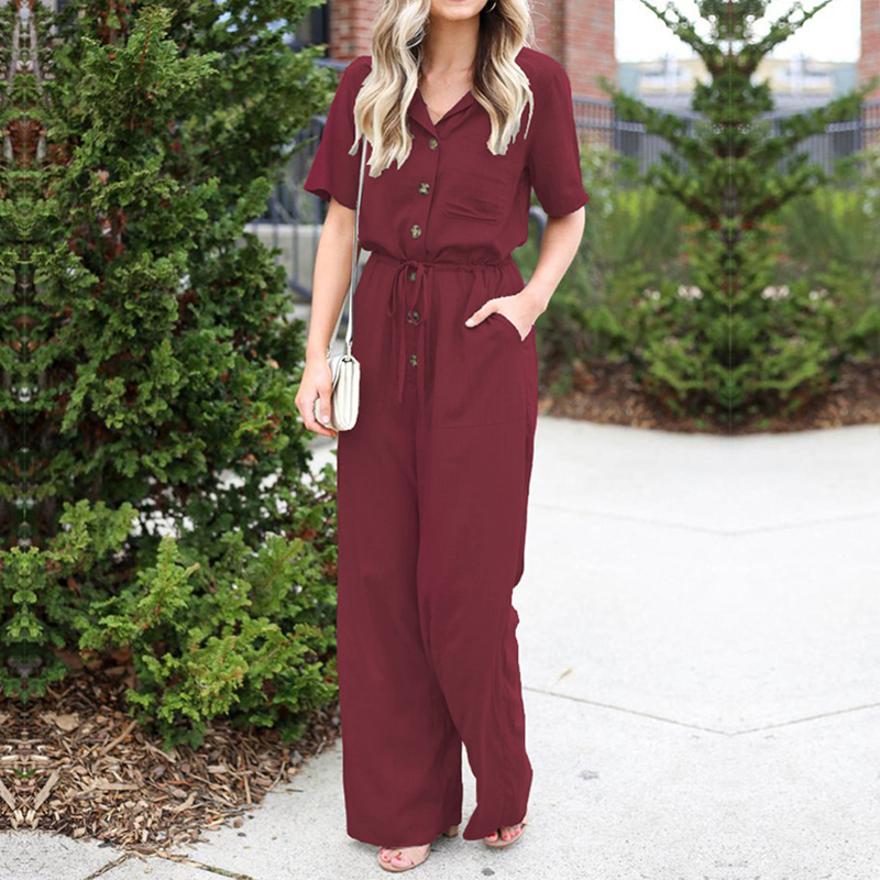 ZANZEA Mujer Verano Dungaree Mono Bolsillos Pierna Ancha Pantalones Largos Monos PLUS - Imagen 15 de 16