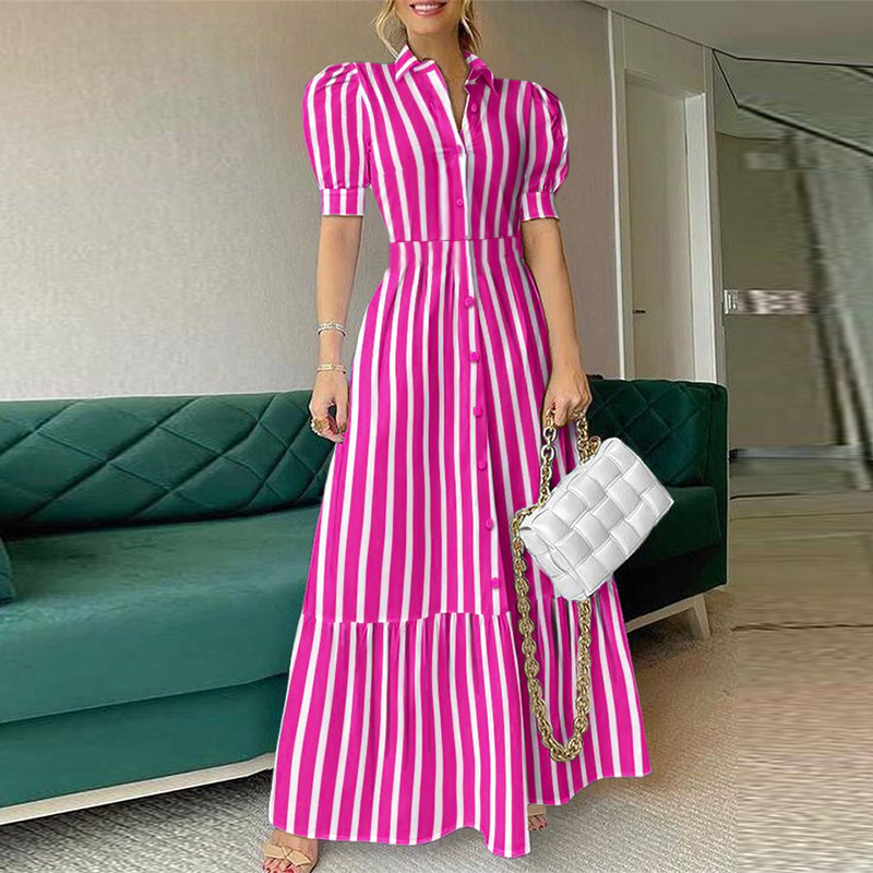 UK Women Striped Printed Long Maxi Dress Cocktail Party Prom Grom Dresses Plus - Picture 15 of 15