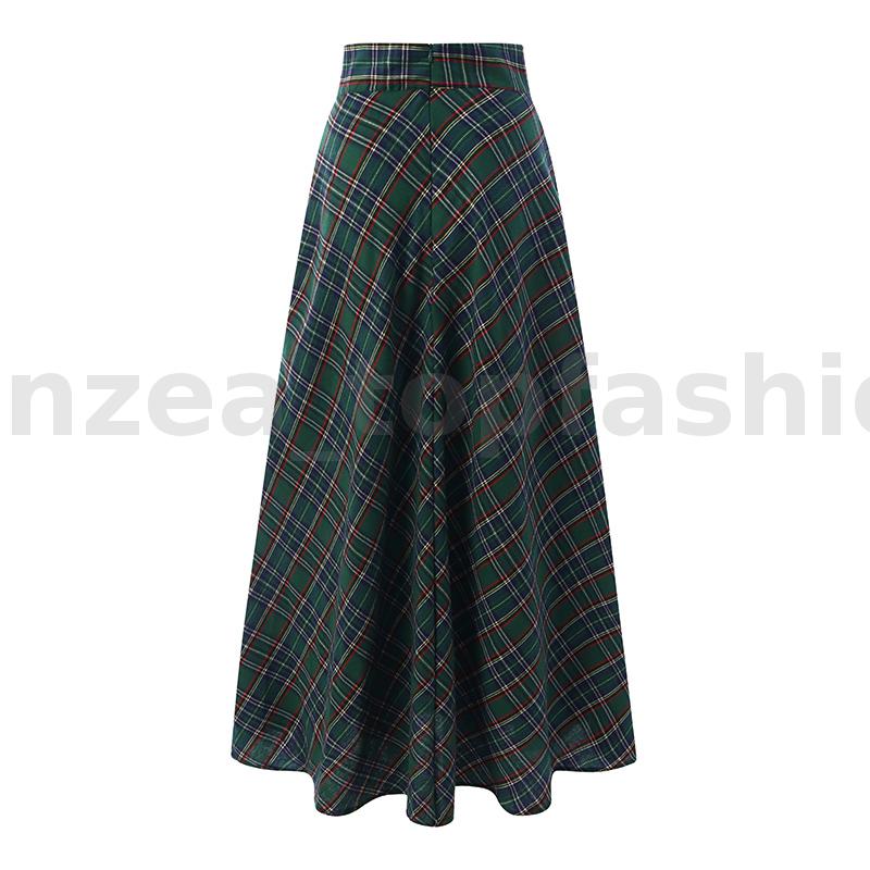 Women Vintage Plaid Check Long Maxi Skirt High Waist Ladies