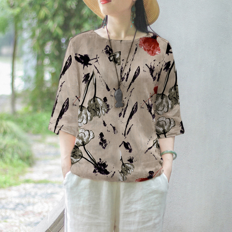 ZANZEA Women Floral Printed Blouse 3/4 Sleeve Crewneck Casual Loose Pullover Top - Picture 22 of 31