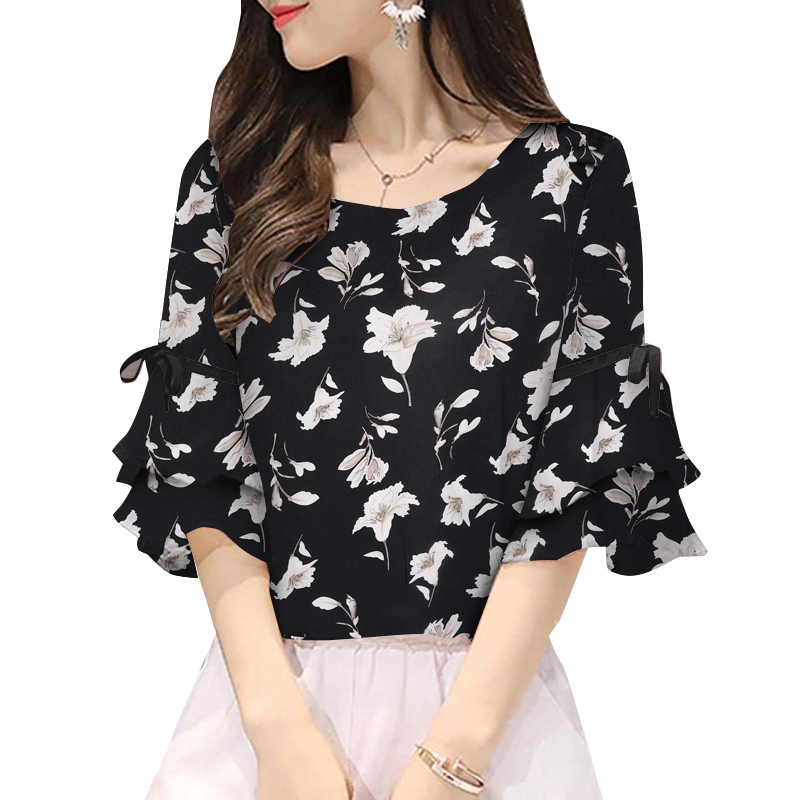 Mujer Verano Cuello O Estampado Camisa Manga Corta Informal Suelta Blusa Pullover Top - Imagen 12 de 14
