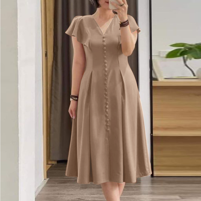 ZANZEA Womens Short Sleeve V Neck Slim Fit Clubwear Solid Swing Midi Dress PLUS - Picture 14 of 15