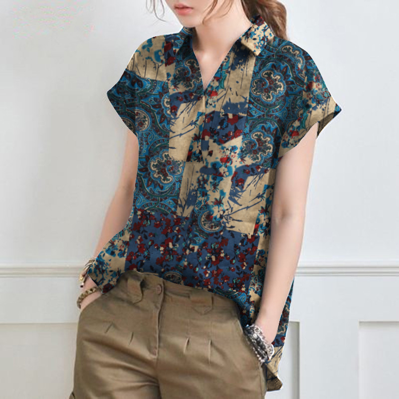 ZANZEA Womens Vintage Retro Floral Printed Shirts Summer Bohemian Beach Tops Tee - Picture 13 of 13