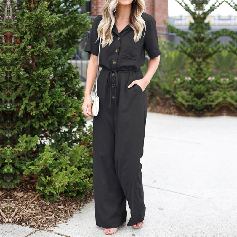 ZANZEA Mujer Verano Dungaree Mono Bolsillos Pierna Ancha Pantalones Largos Monos PLUS - Imagen 13 de 16