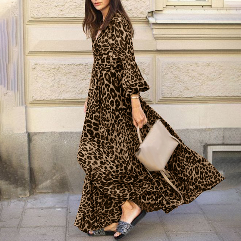 Oprecht Knipoog Onderzoek US STOCK Women Puff Sleeve Leopard Print Kaftan Belted Long Maxi Shirt  Dress NEW | eBay