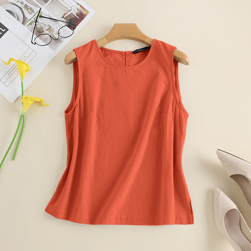 Women Linen Cotton Tank Top Summer Casual Loose Solid Shirt Sleeveless Vest Tee - Picture 16 of 16