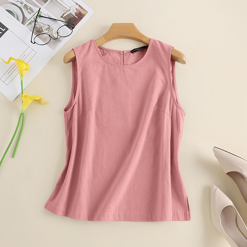 Women Linen Cotton Tank Top Summer Casual Loose Solid Shirt Sleeveless Vest Tee - Picture 13 of 16