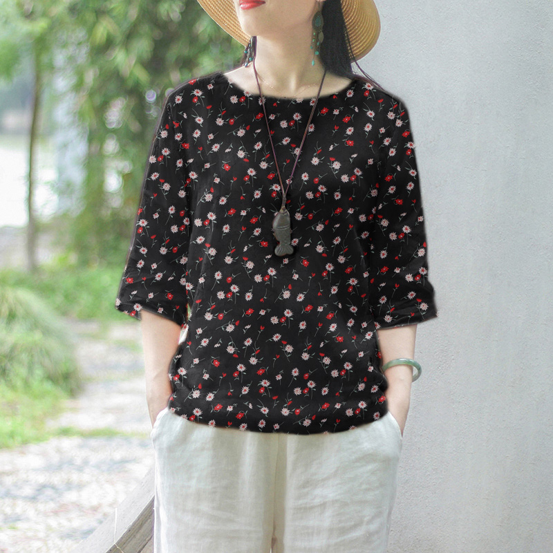 ZANZEA Women Floral Printed Blouse 3/4 Sleeve Crewneck Casual Loose Pullover Top - Picture 26 of 31