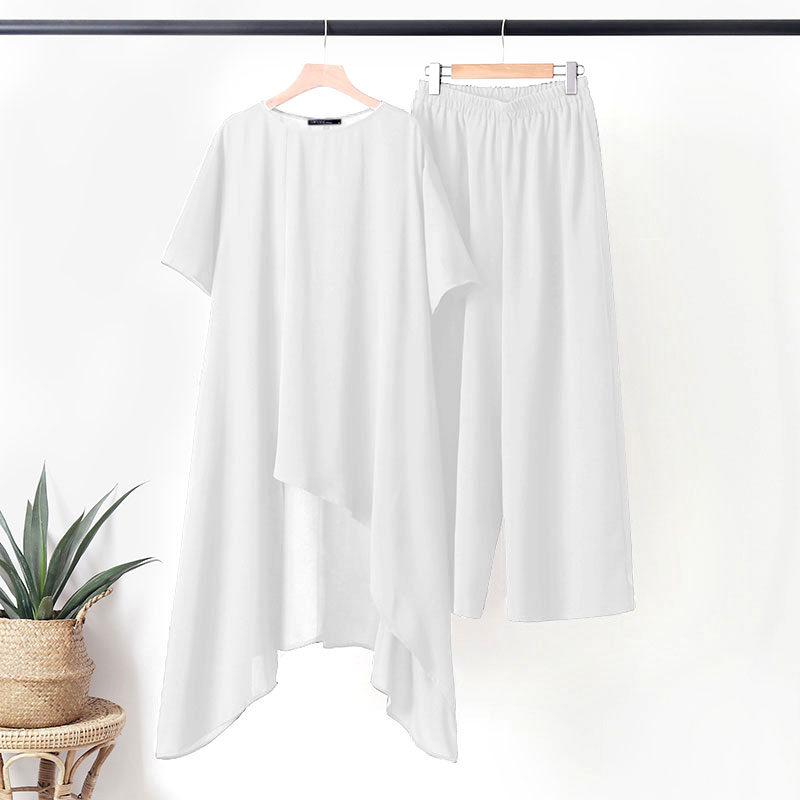 ZANZEA UK Mujer Asimétrico Suelto Manga Corta Camiseta Larga Pierna Ancha Pantalones Conjunto de Traje - Imagen 16 de 16