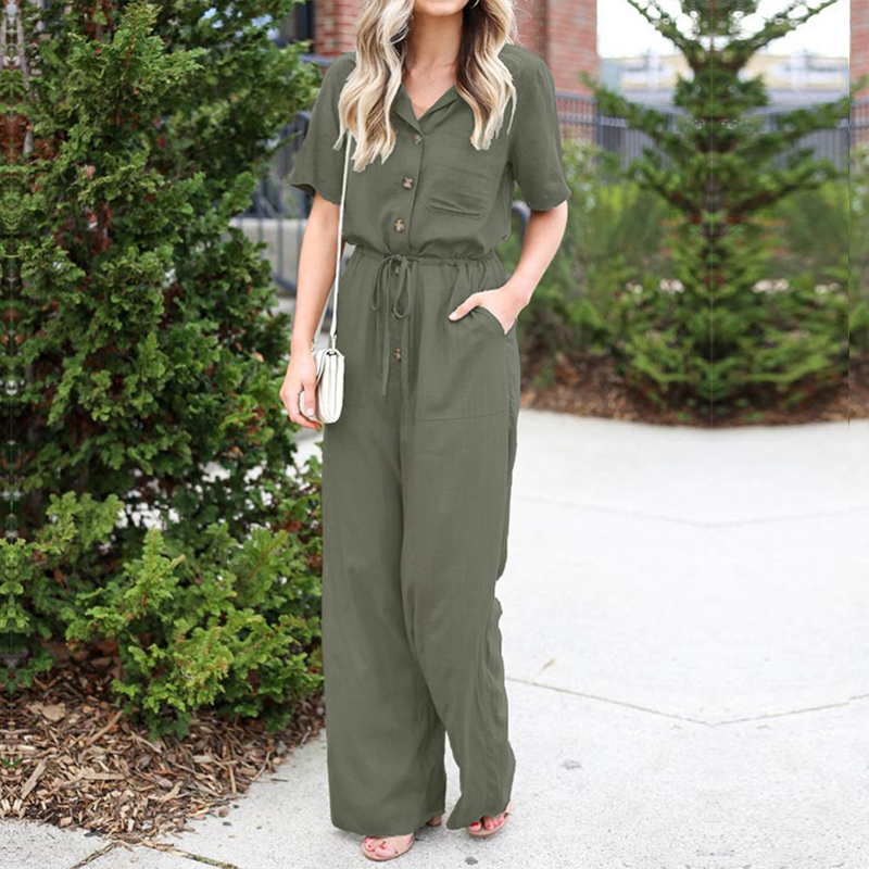 ZANZEA Mujer Verano Dungaree Mono Bolsillos Pierna Ancha Pantalones Largos Monos PLUS - Imagen 14 de 16