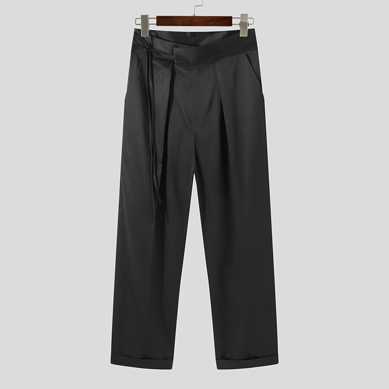 Pantalones formales informales sueltos pierna ancha pierna ancha de cintura alta para hombre - Imagen 13 de 15