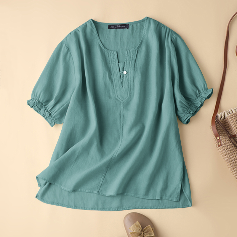 ZANZEA Women Summer Short Sleeve Tops Solid Baggy Casual Shirt Tee Blouse New - Picture 13 of 13