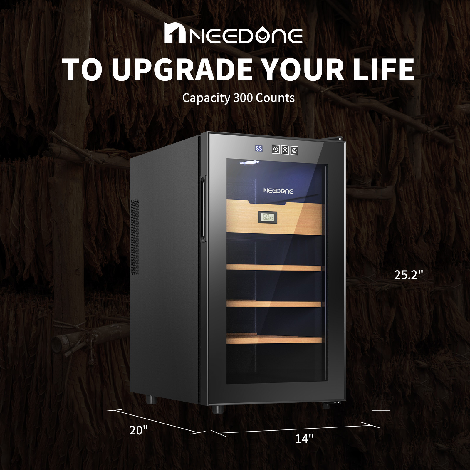 NEEDONE 16-48L Electronic Cigar Cooler Humidor Cooler &Heated Cedar Wood Shelf