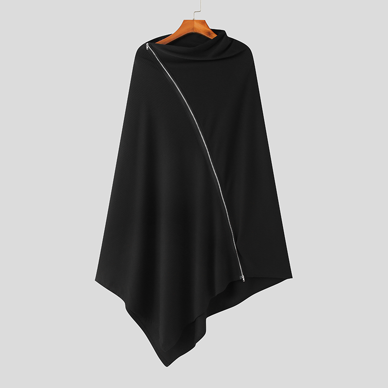 INCERUN Mens Gothic Punk Asymmetrical Hem Zipper Coat Jacket