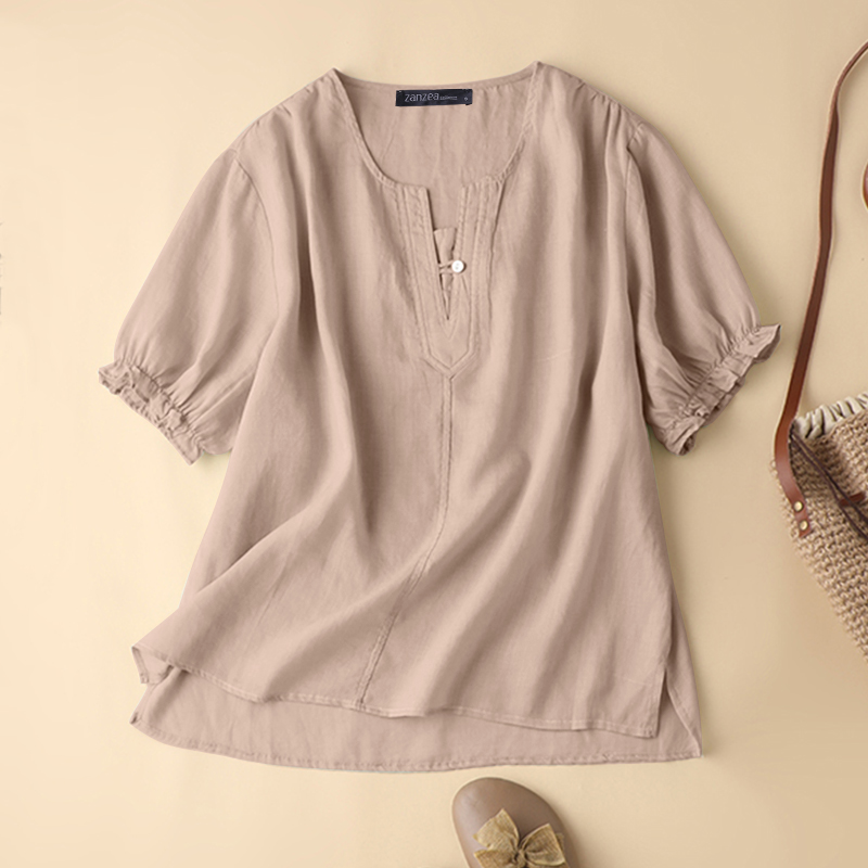 ZANZEA Women Summer Short Sleeve Tops Solid Baggy Casual Shirt Tee Blouse New - Picture 12 of 13