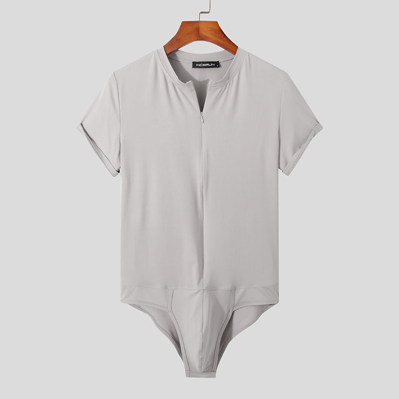 Men Short Sleeve Leotard Bodysuits Zipper Out Jumpsuits Panties Thong Underwear - Picture 14 of 15