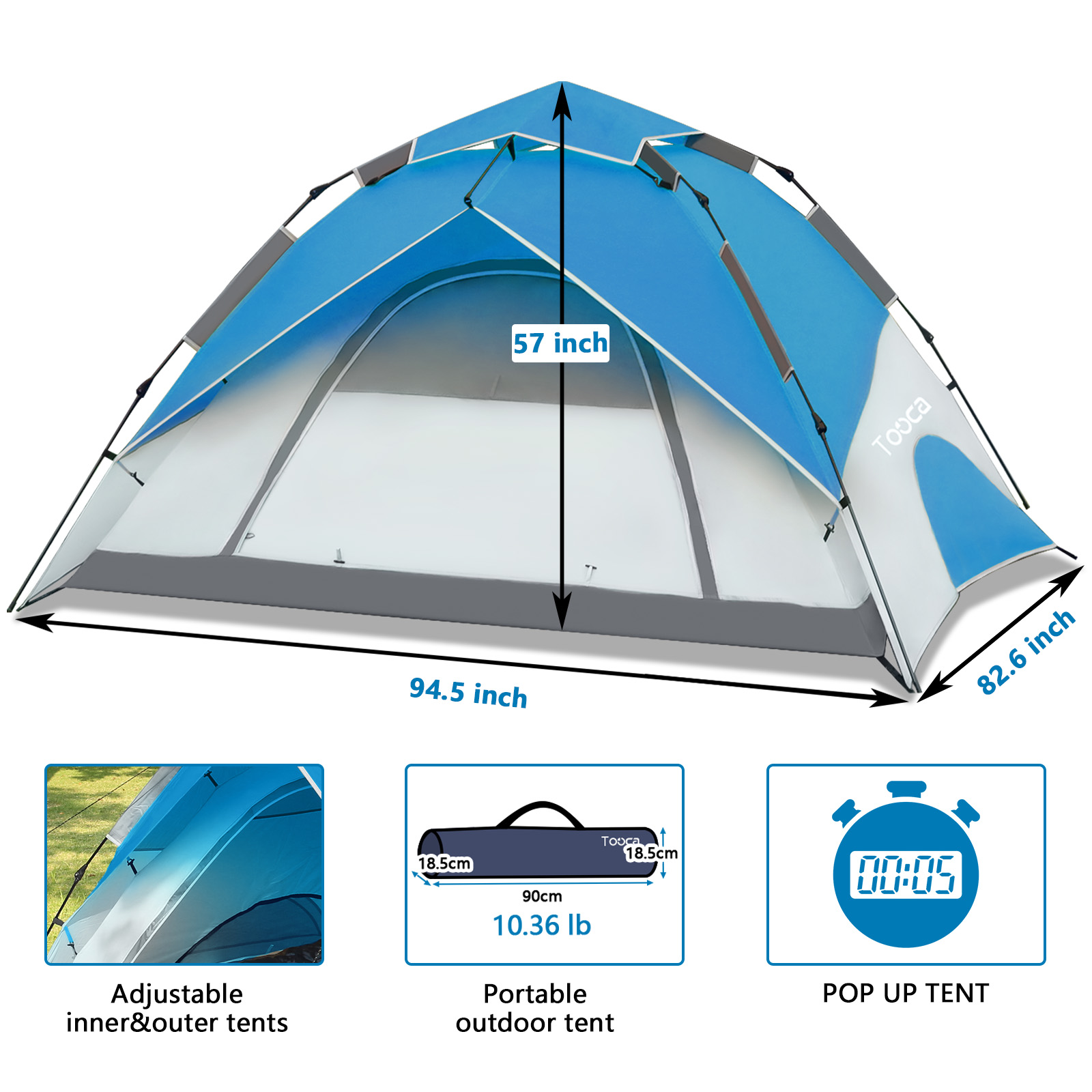 thumbnail 12  - Toocapro 5-6 Person Waterproof Automatic Camping Tent Hiking Family Travel Tent