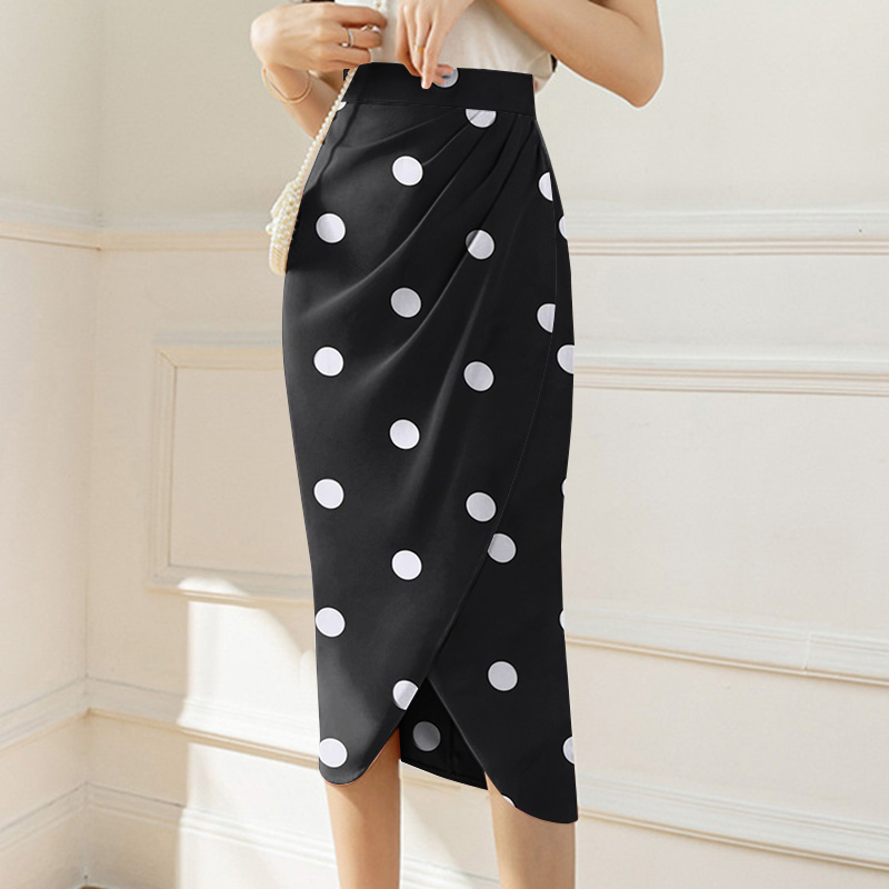 UK 8-24 Women High Waist Slim Skirt Bodycon Casual Polka Dots Long Pencil Skirts