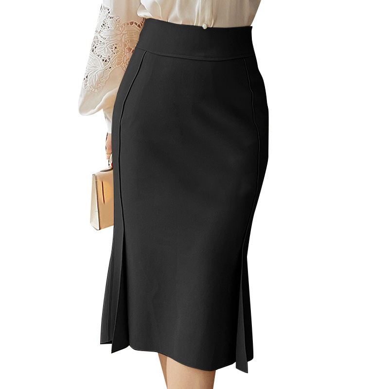 Women High Waist Midi Pencil Skirt Slit Hem Formal Work Office Bodycon Dress UK