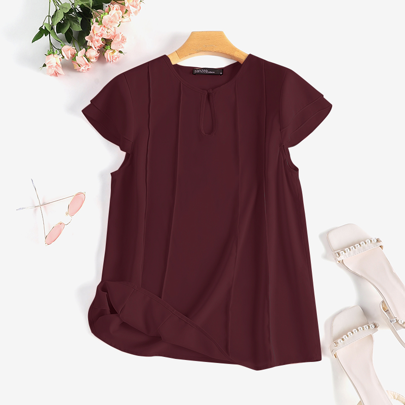 Summer Womens Short Sleeve Casual T Shirts Ruffles Vacation Party Baggy Tops Tee - Picture 15 of 16