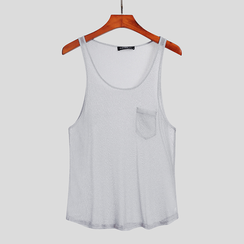 Mens Sleeveless See Through Mesh Vest Tank Top Blouse Muscle Sport Gym T Shirts