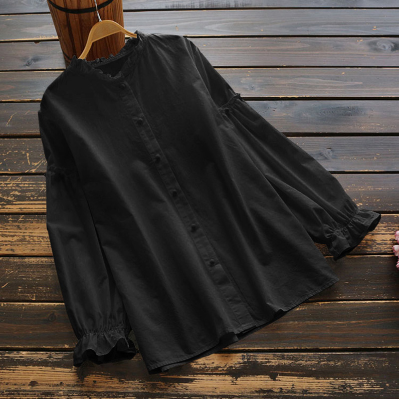 UK Womens Winter Long Sleeve Front Buttons Tops Casual Loose Shirt Blouse 8-24 - Picture 9 of 11