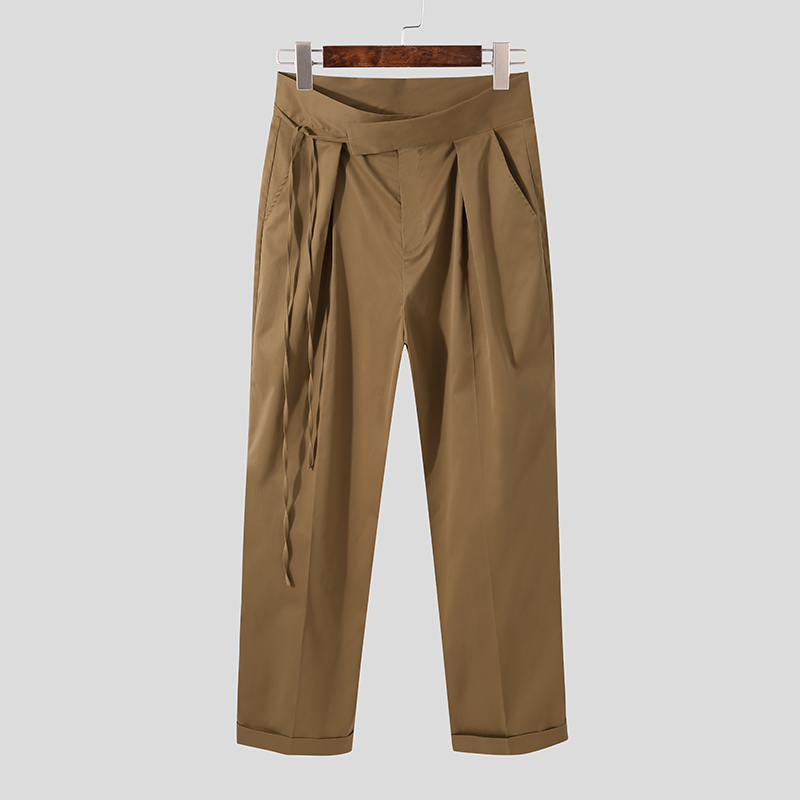 Pantalones formales informales sueltos pierna ancha pierna ancha de cintura alta para hombre - Imagen 15 de 15