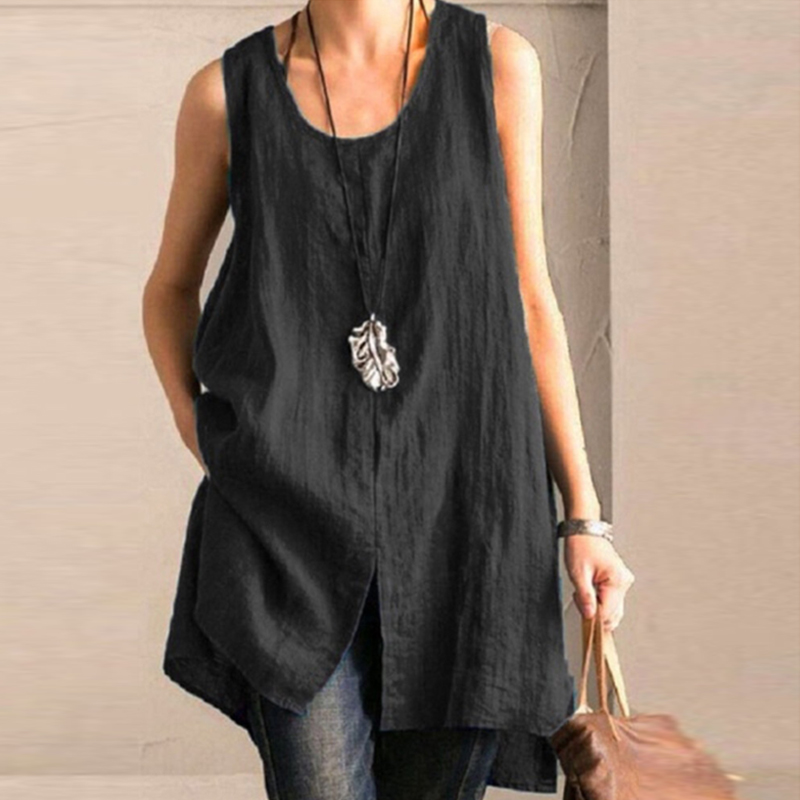 UK Women Summer Sleeveless Tank Tops Vest Casual Loose High Split Tee Shirt Plus