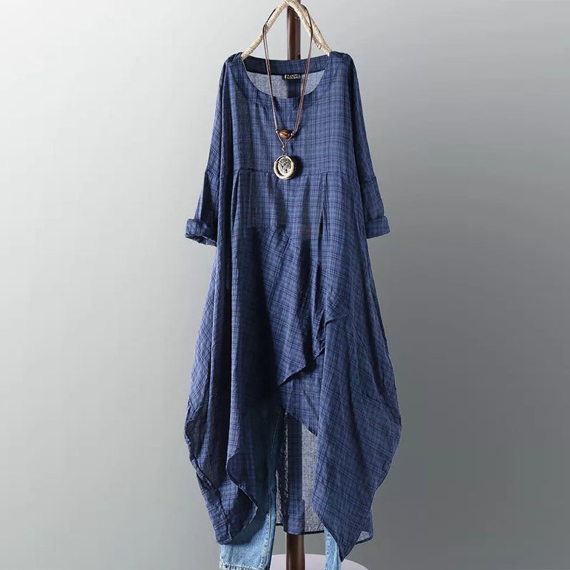 Womens Winter Check Plaid Long Tops Shirt Casual Loose Shift Dress Kaftan 8-24 - Picture 14 of 14