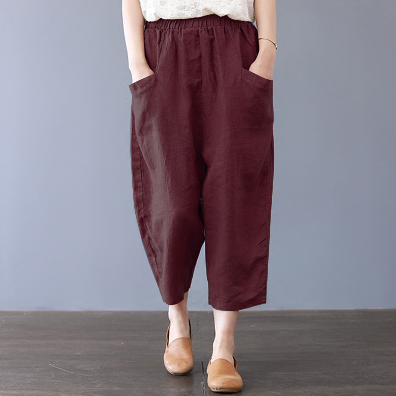 US STOCK Women Cotton Wide Legs Vintage Harem Pants Casual Holiday Long Trousers - Picture 14 of 16