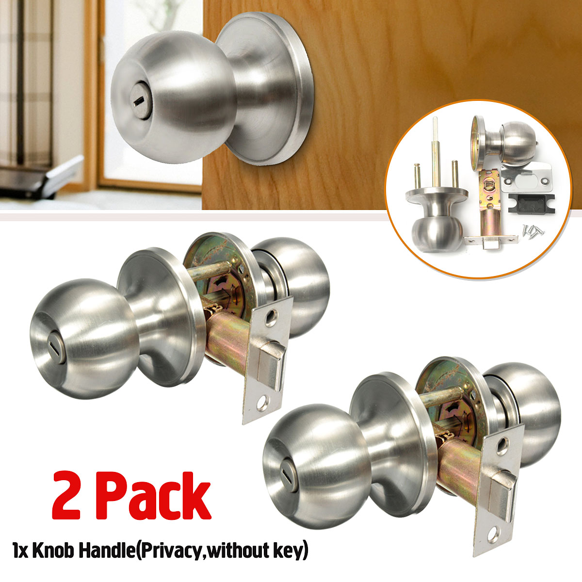 Privacy Brushed Nickel Round Handle Knob knobs No Key For Door Lock Bedroom US