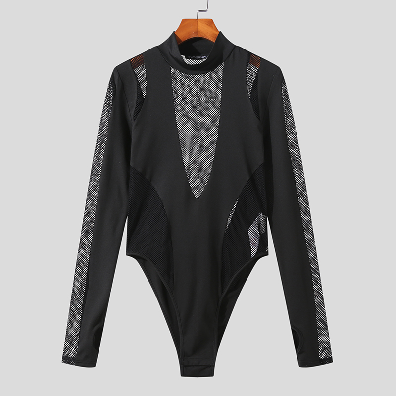 Mens Fishnet Mesh Long Sleeve Tops Overalls Slim Fitted Party Club Shirt Blouse - Picture 12 of 12