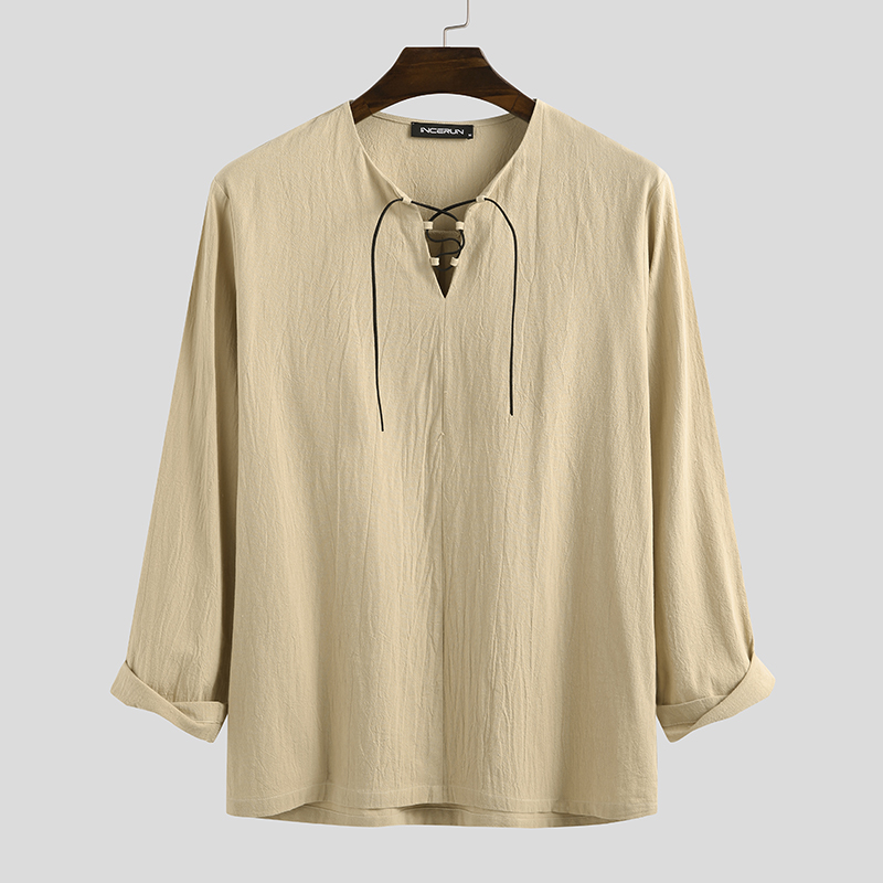 トップス 80s 90s EURO unknown linen lace up shirt 80s 90s EURO unknown linen lace up shirt