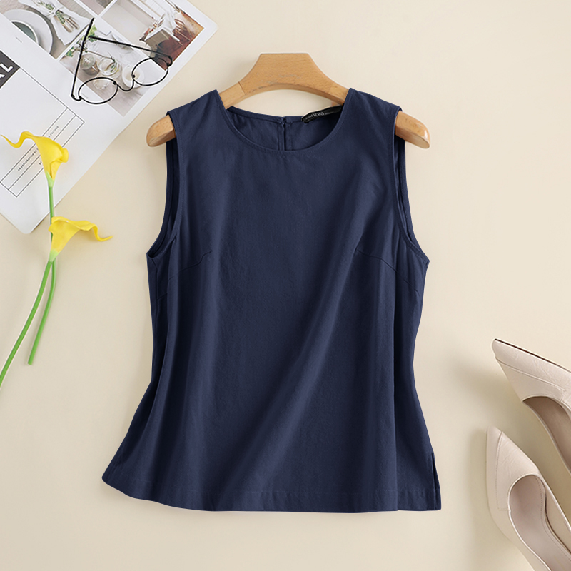 Women Linen Cotton Tank Top Summer Casual Loose Solid Shirt Sleeveless Vest Tee - Picture 14 of 16